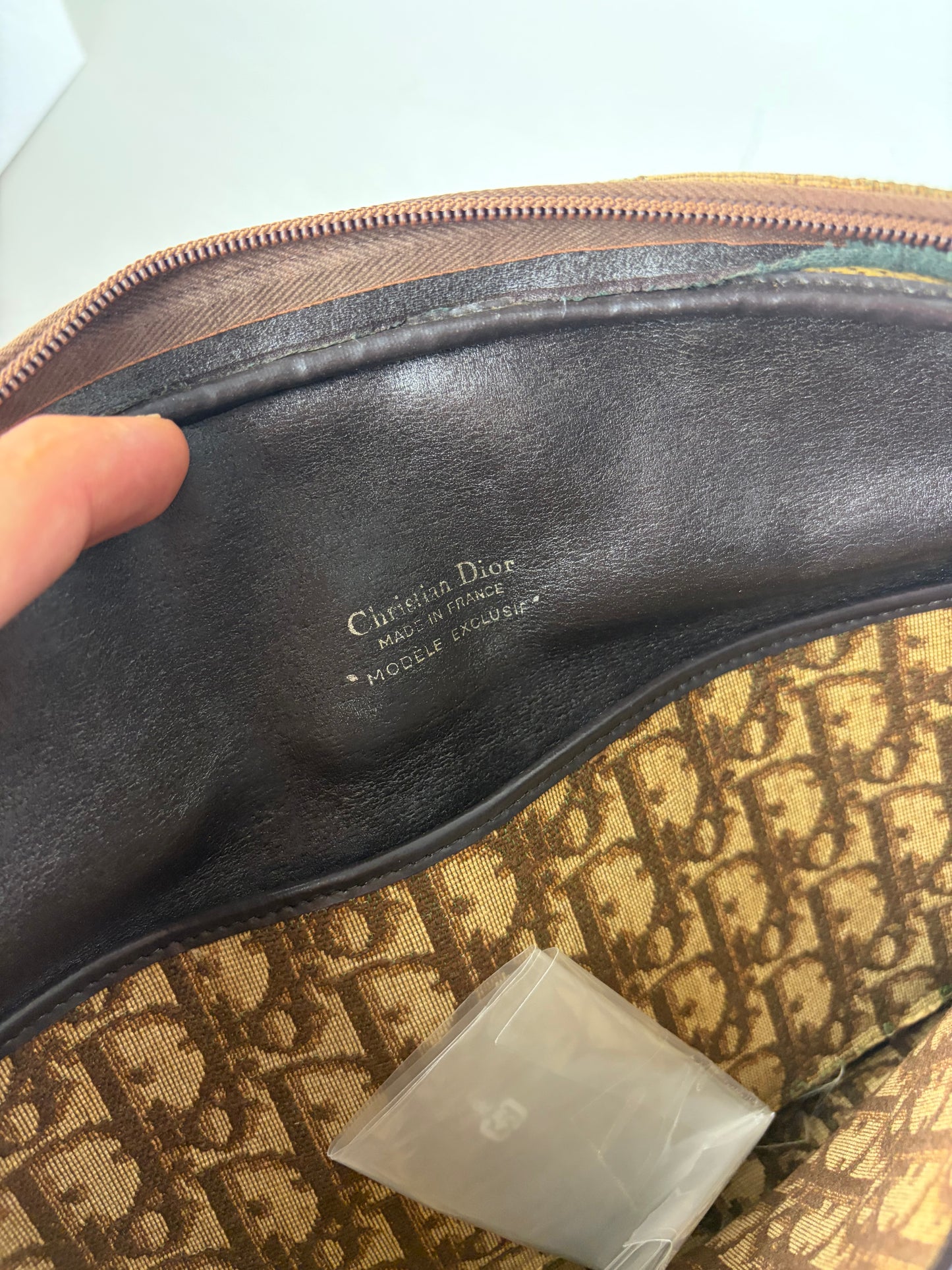 Vintage Dior Monogram Canvas Shoulder Bag Brown Beige