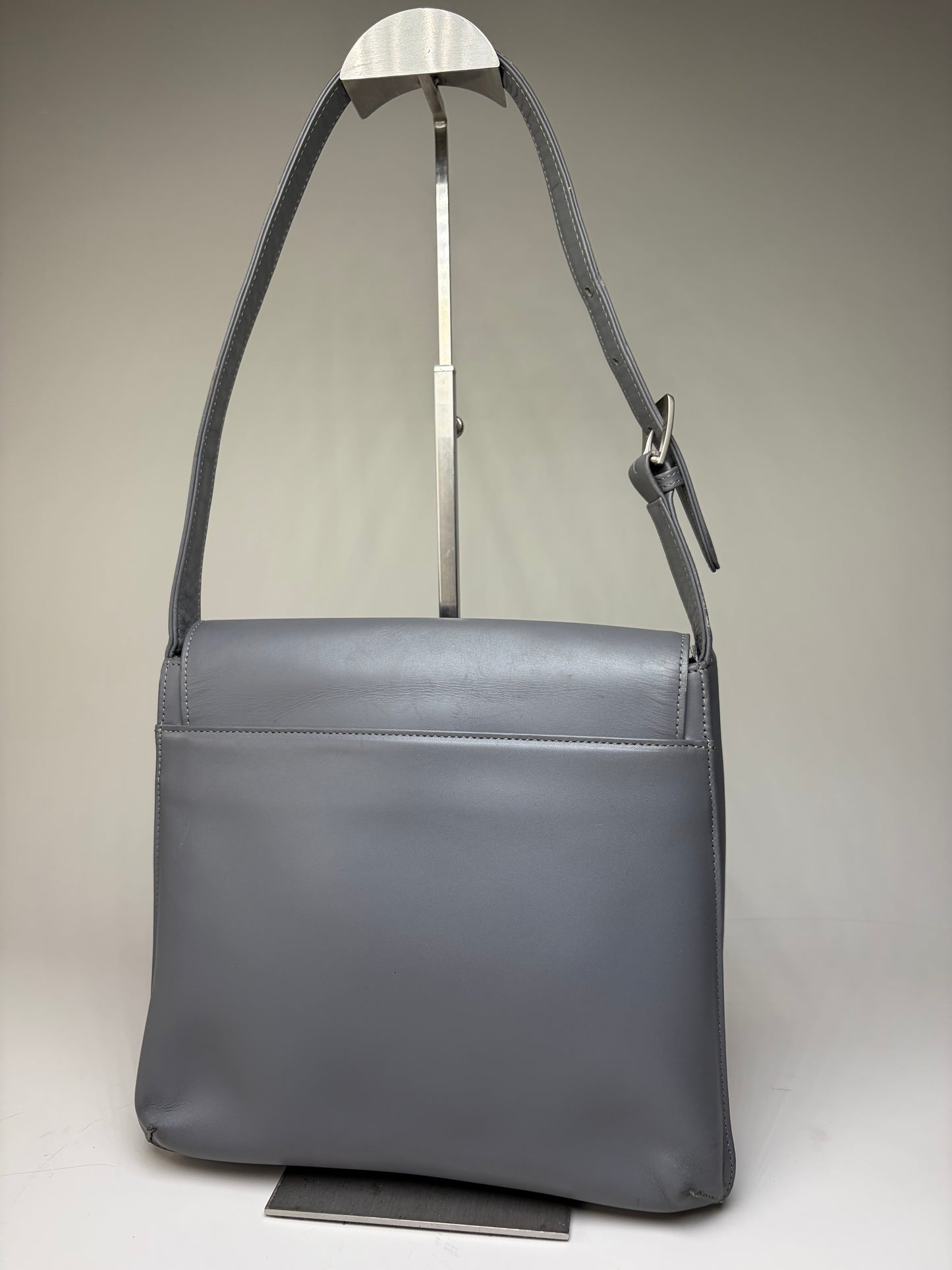 Vintage Givenchy Smooth Leather Shoulder Bag Grey Silver