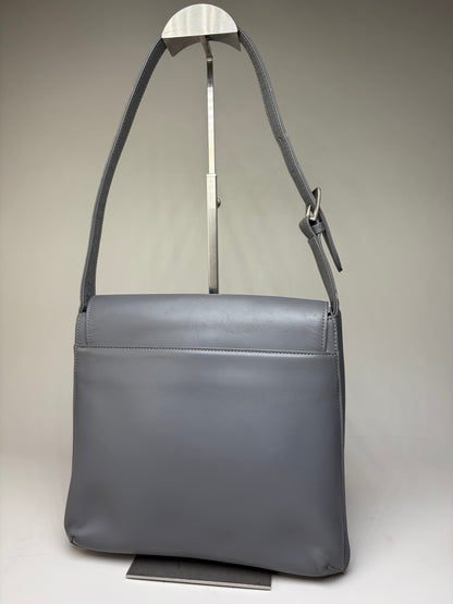 Vintage Givenchy Smooth Leather Shoulder Bag Grey Silver