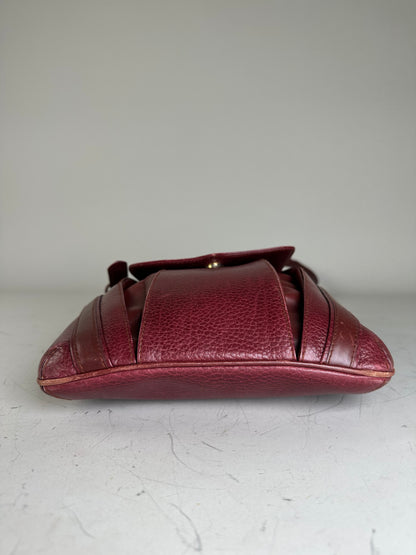Vintage Cartier Textured Leather Shoulder Bag Burgundy Gold