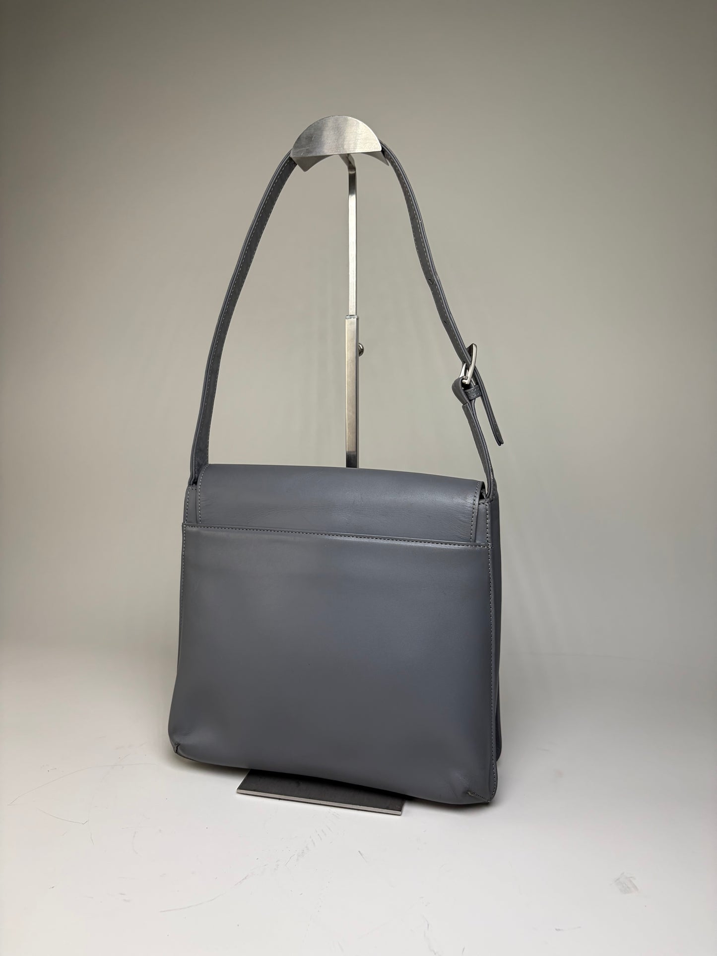 Vintage Givenchy Smooth Leather Shoulder Bag Grey Silver