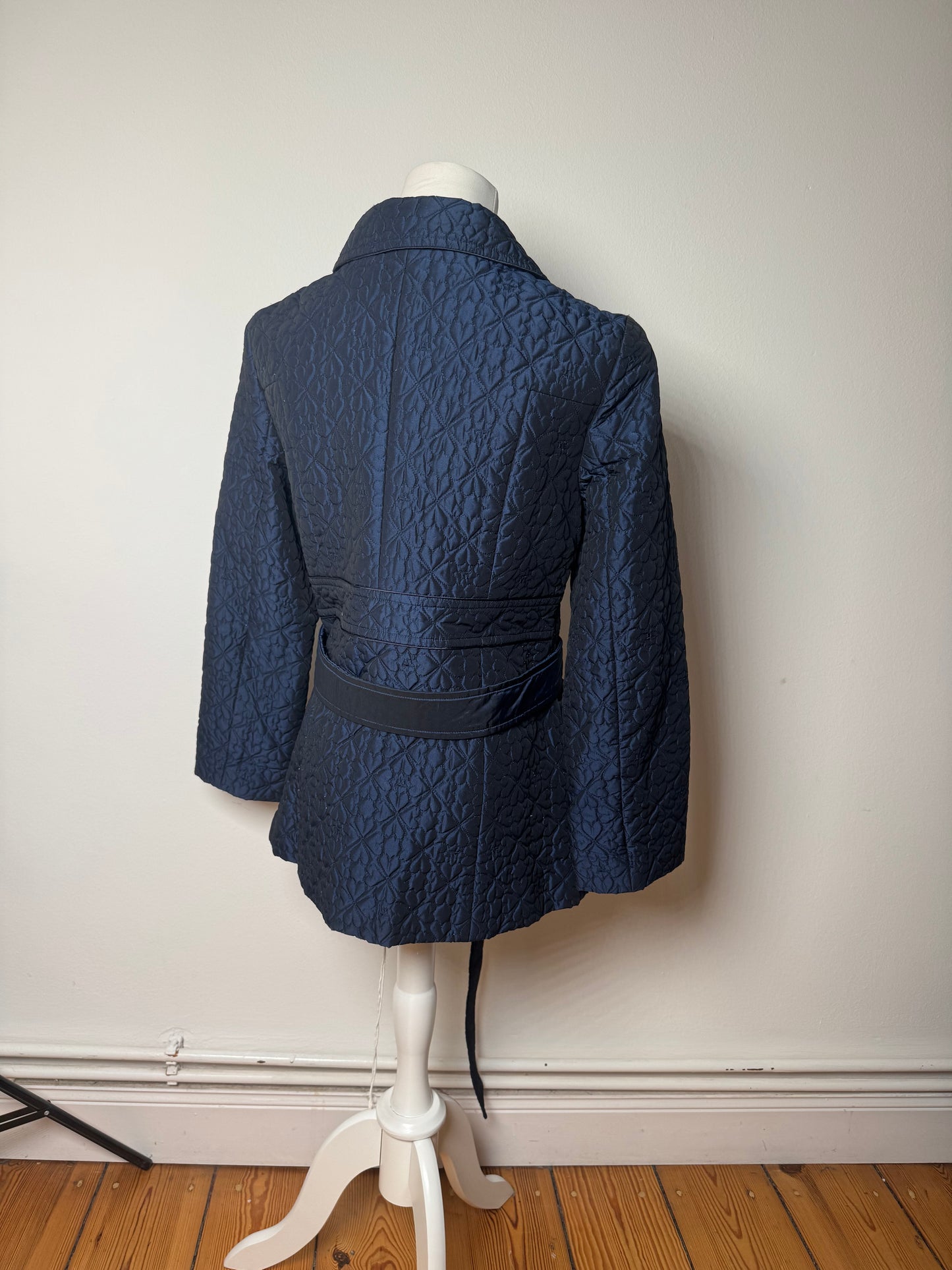 Vintage Courreges Floral Emblossed Canvas Coat Navy M
