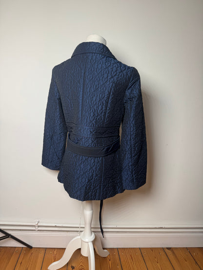 Vintage Courreges Floral Emblossed Canvas Coat Navy M