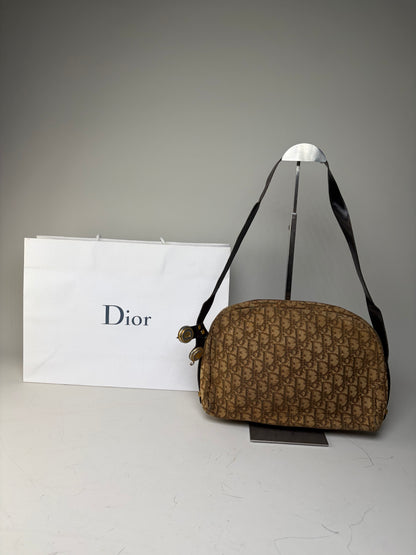 Vintage Dior Monogram Canvas Shoulder Bag Brown Beige