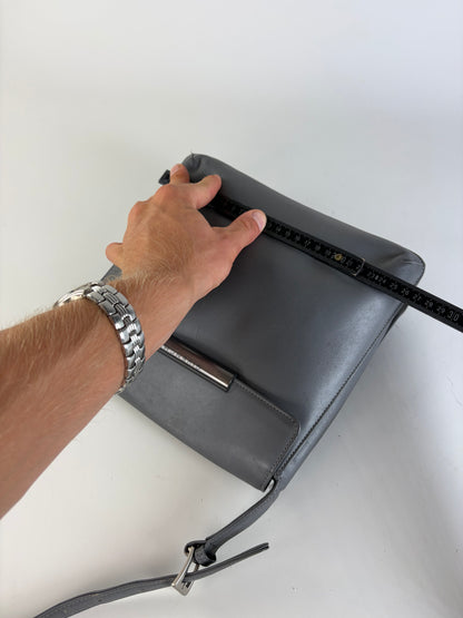 Vintage Givenchy Smooth Leather Shoulder Bag Grey Silver