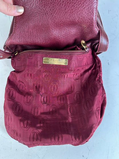 Vintage Cartier Textured Leather Shoulder Bag Burgundy Gold