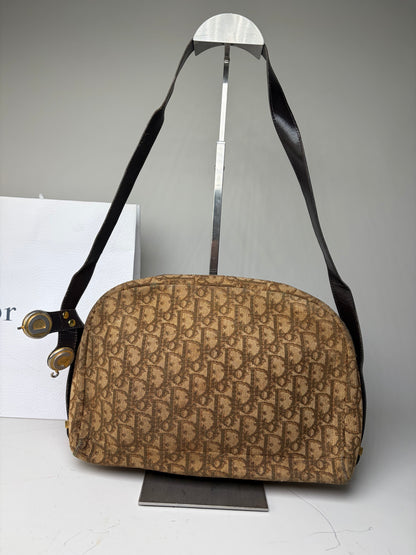 Vintage Dior Monogram Canvas Shoulder Bag Brown Beige