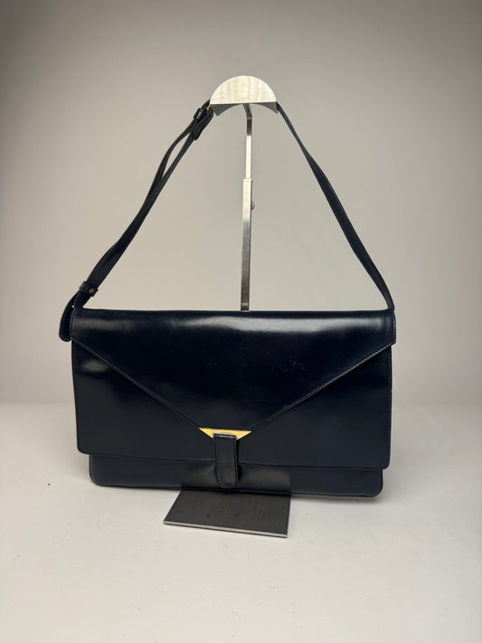 Vintage Loewe Leather Shoulder Bag Navy