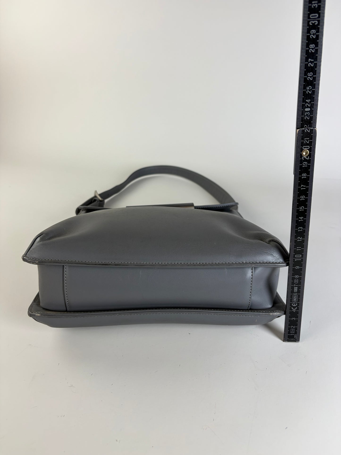 Vintage Givenchy Smooth Leather Shoulder Bag Grey Silver