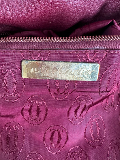 Vintage Cartier Textured Leather Shoulder Bag Burgundy Gold