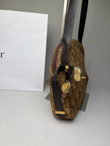 Vintage Dior Monogram Canvas Shoulder Bag Brown Beige