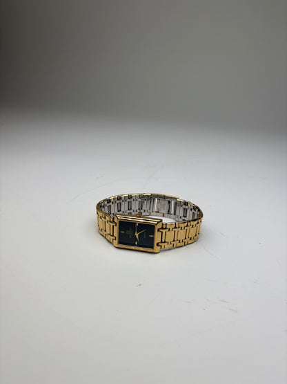 Vintage Givenchy Stainless Steel Bracelet Watch Gold Black