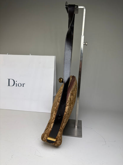 Vintage Dior Monogram Canvas Shoulder Bag Brown Beige