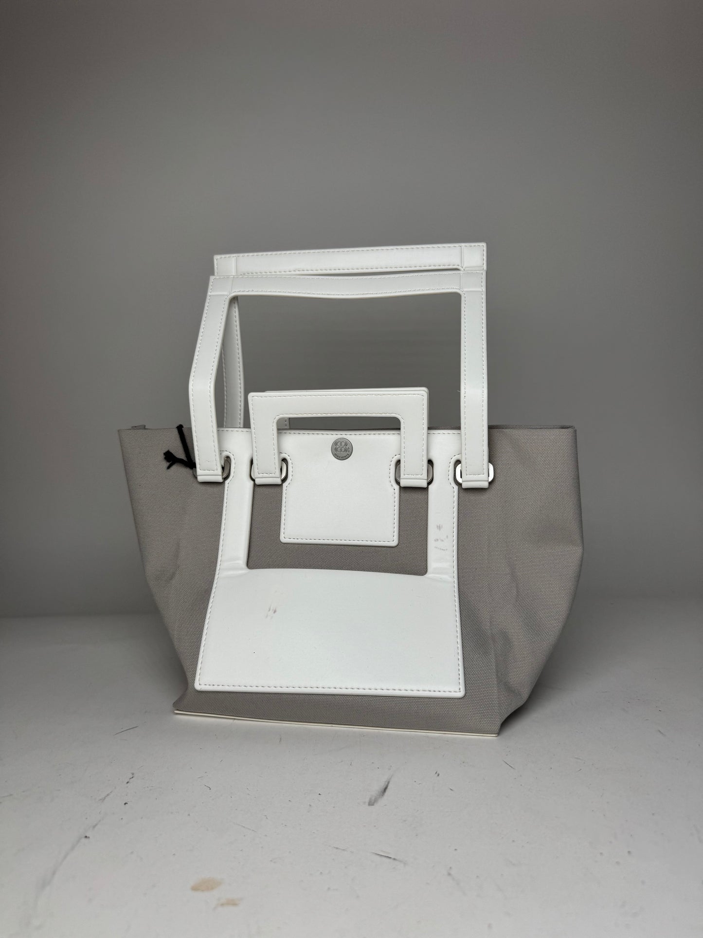 Vintage Issey Miyake Leather Canvas 2Way Bag Silver White