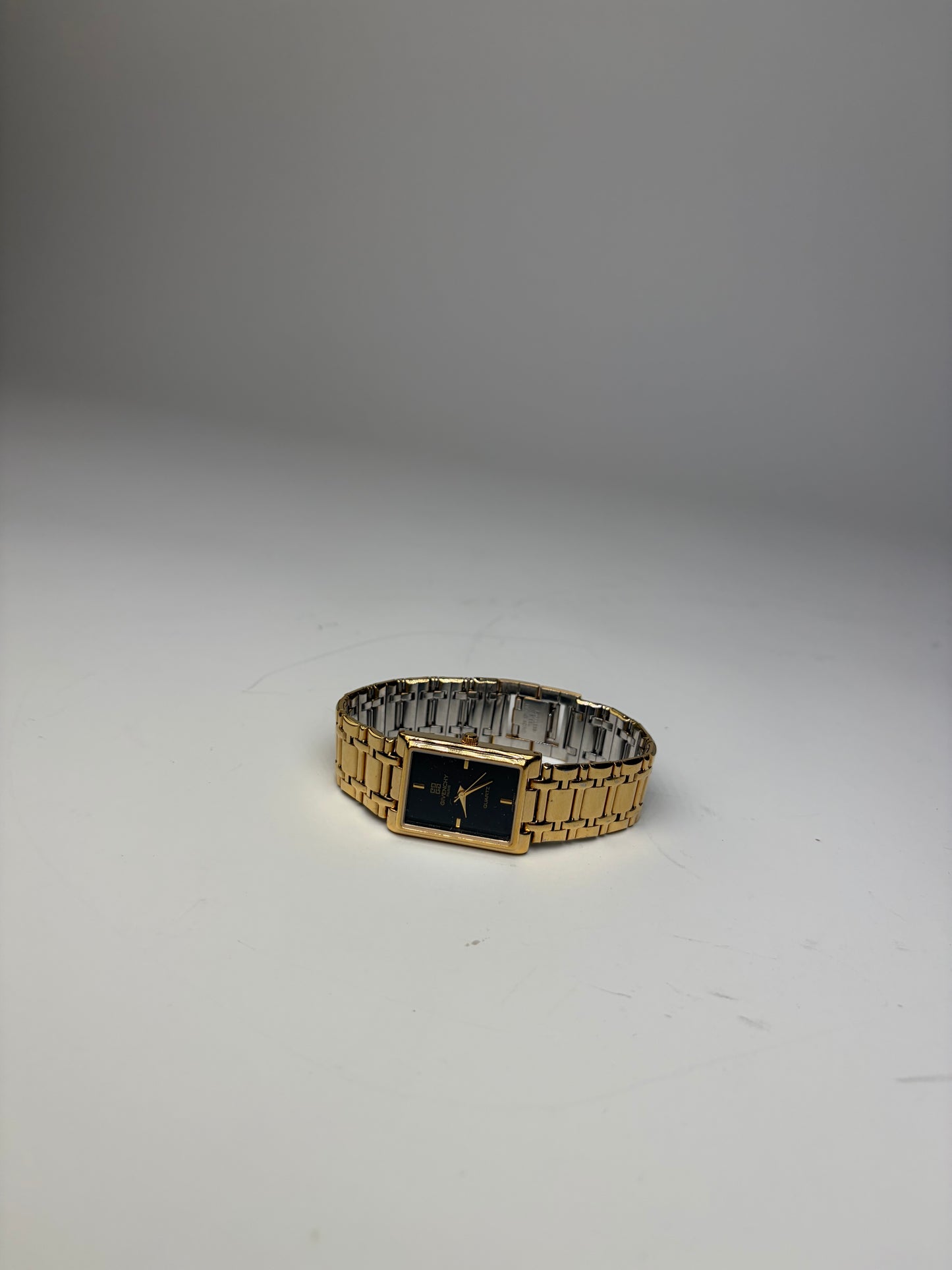 Vintage Givenchy Stainless Steel Bracelet Watch Gold Black