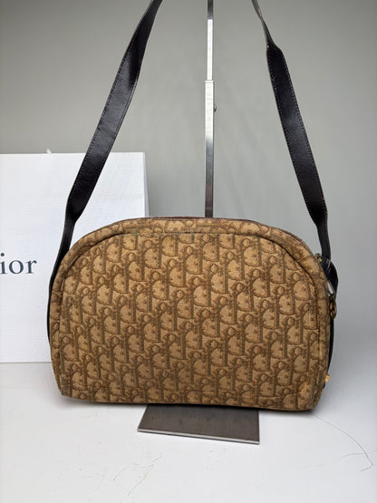Vintage Dior Monogram Canvas Shoulder Bag Brown Beige