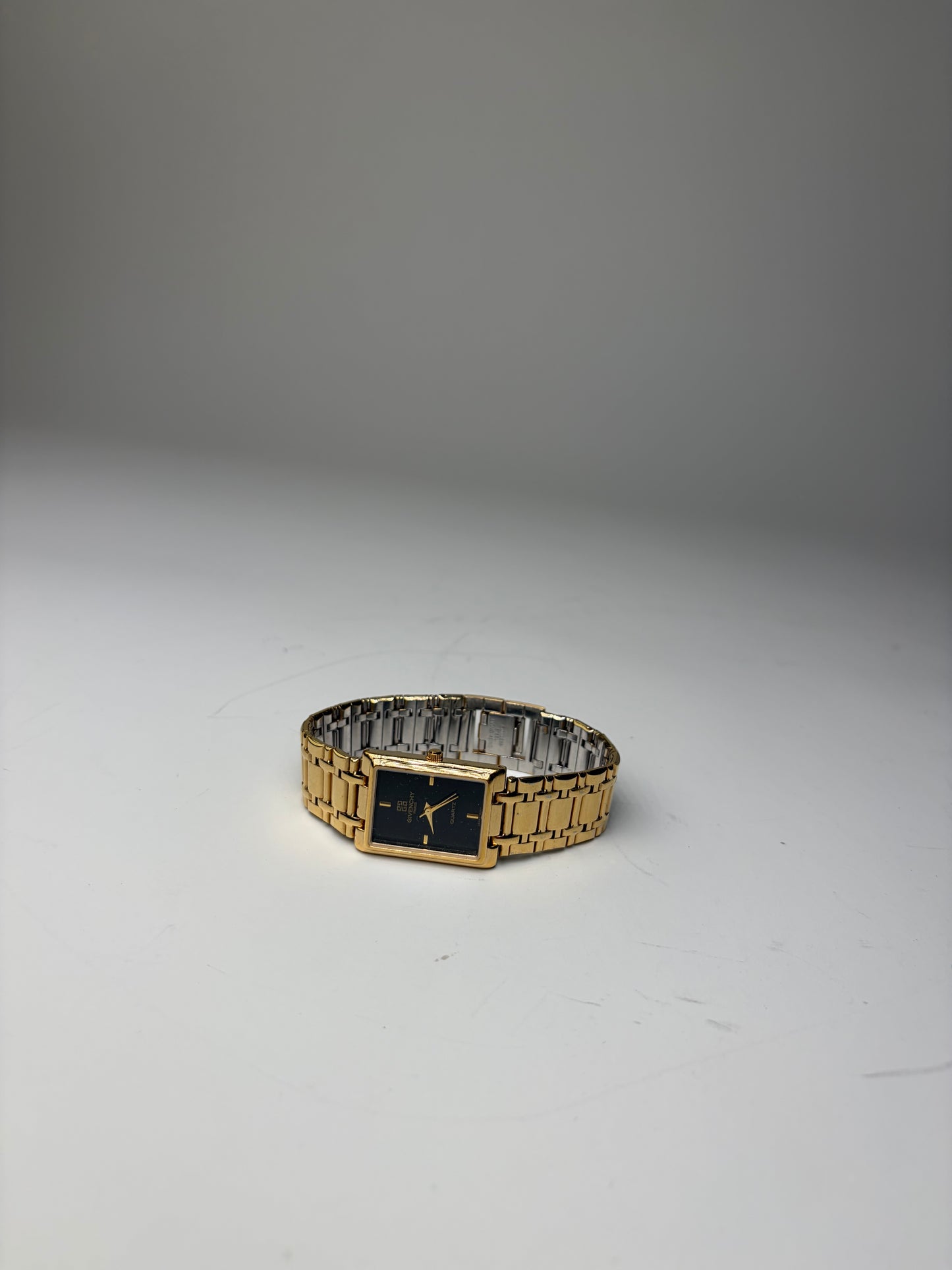 Vintage Givenchy Stainless Steel Bracelet Watch Gold Black