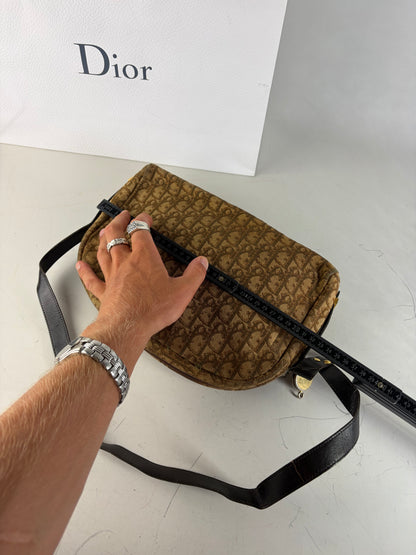 Vintage Dior Monogram Canvas Shoulder Bag Brown Beige