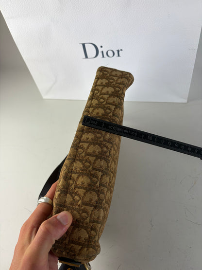 Vintage Dior Monogram Canvas Shoulder Bag Brown Beige