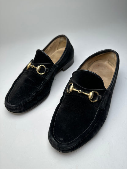 Vintage Gucci Suede Horsebit Loafer Black