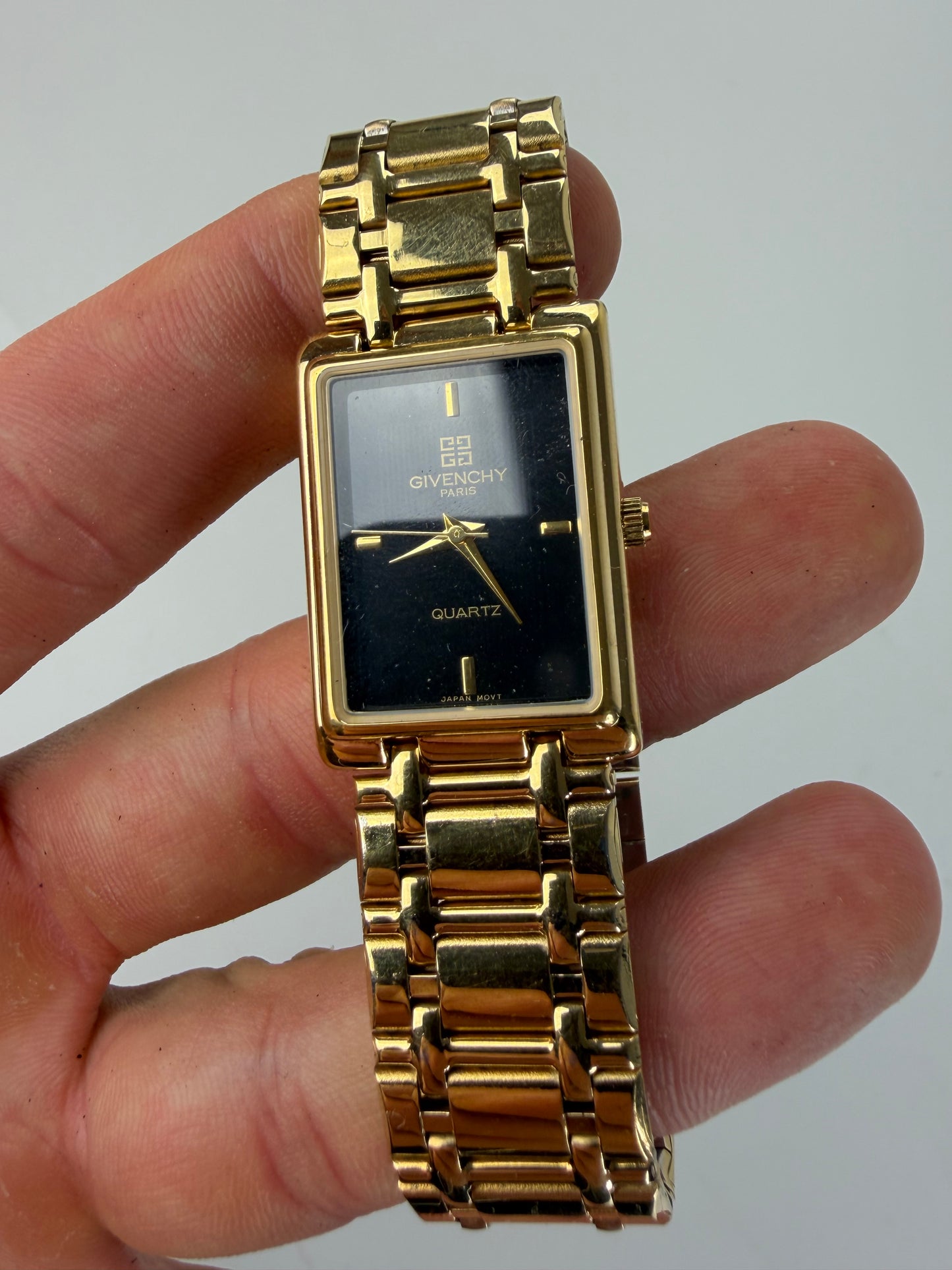 Vintage Givenchy Stainless Steel Bracelet Watch Gold Black
