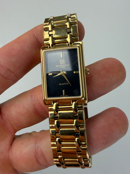 Vintage Givenchy Stainless Steel Bracelet Watch Gold Black