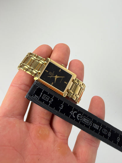 Vintage Givenchy Stainless Steel Bracelet Watch Gold Black