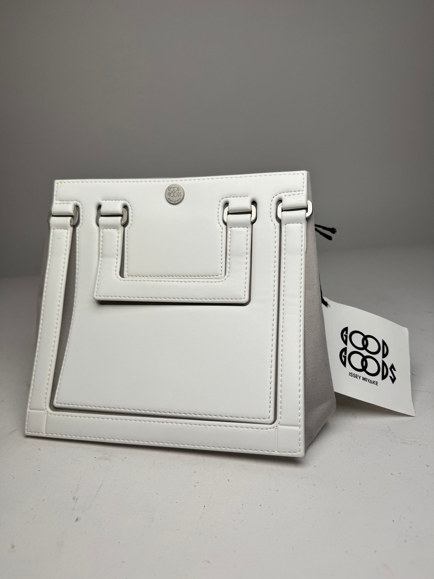 Vintage Issey Miyake Leather Canvas 2Way Bag Silver White