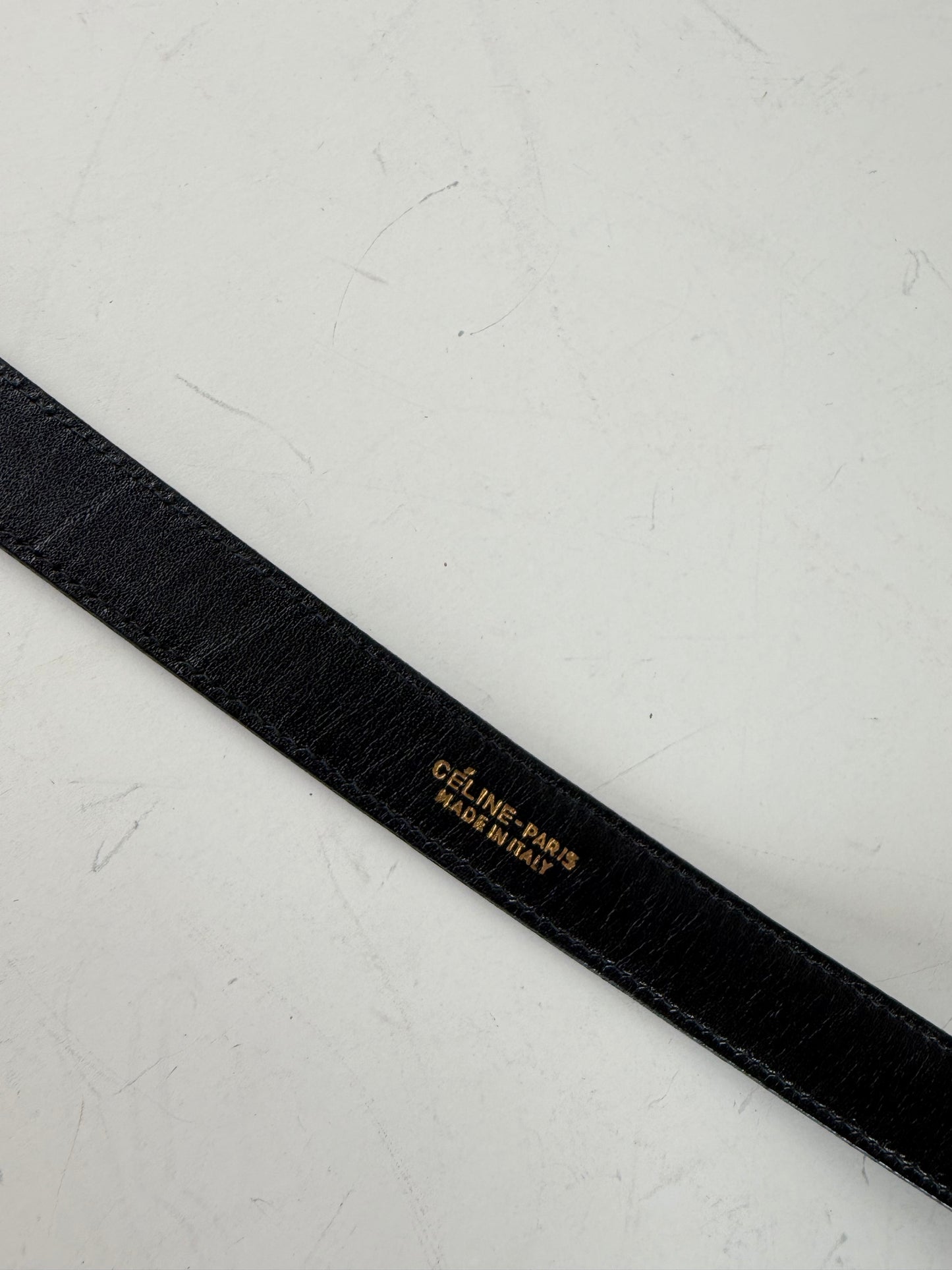 Vintage Celine Leather Belt Horse & Carriage Buckle Black Gold