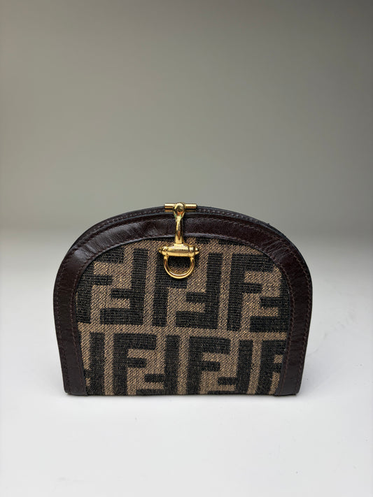 Vintage Fendi FF Monogram Canvas Coin Purse Tan Black