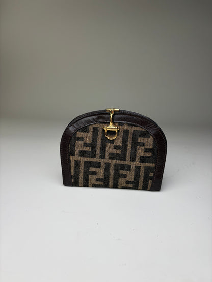 Vintage Fendi FF Monogram Canvas Coin Purse Tan Black