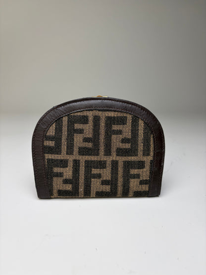 Vintage Fendi FF Monogram Canvas Coin Purse Tan Black