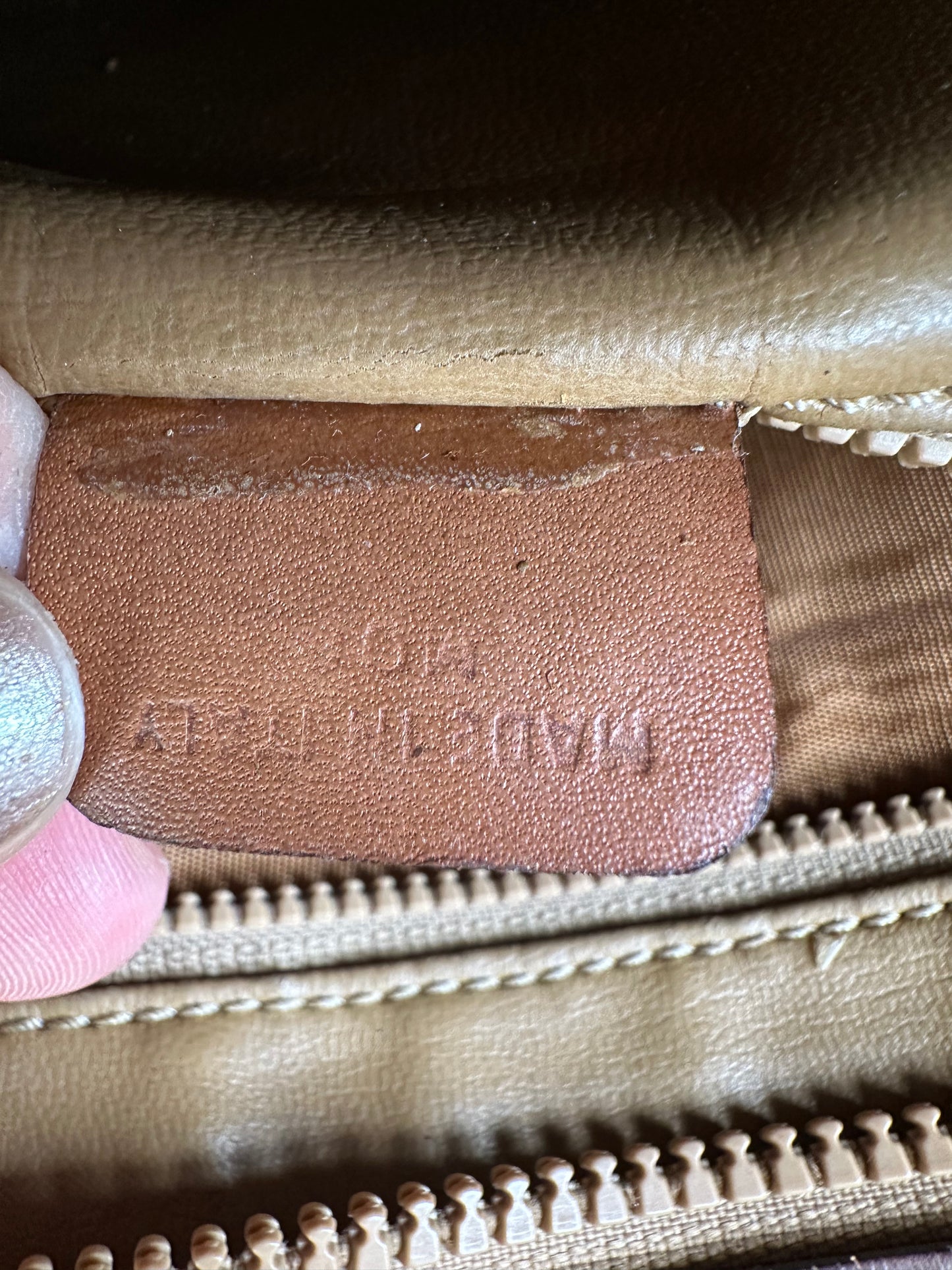 Vintage Celine Canvas Leather Trim Tote Beige Brown Gold