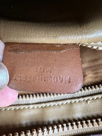 Vintage Celine Canvas Leather Trim Tote Beige Brown Gold