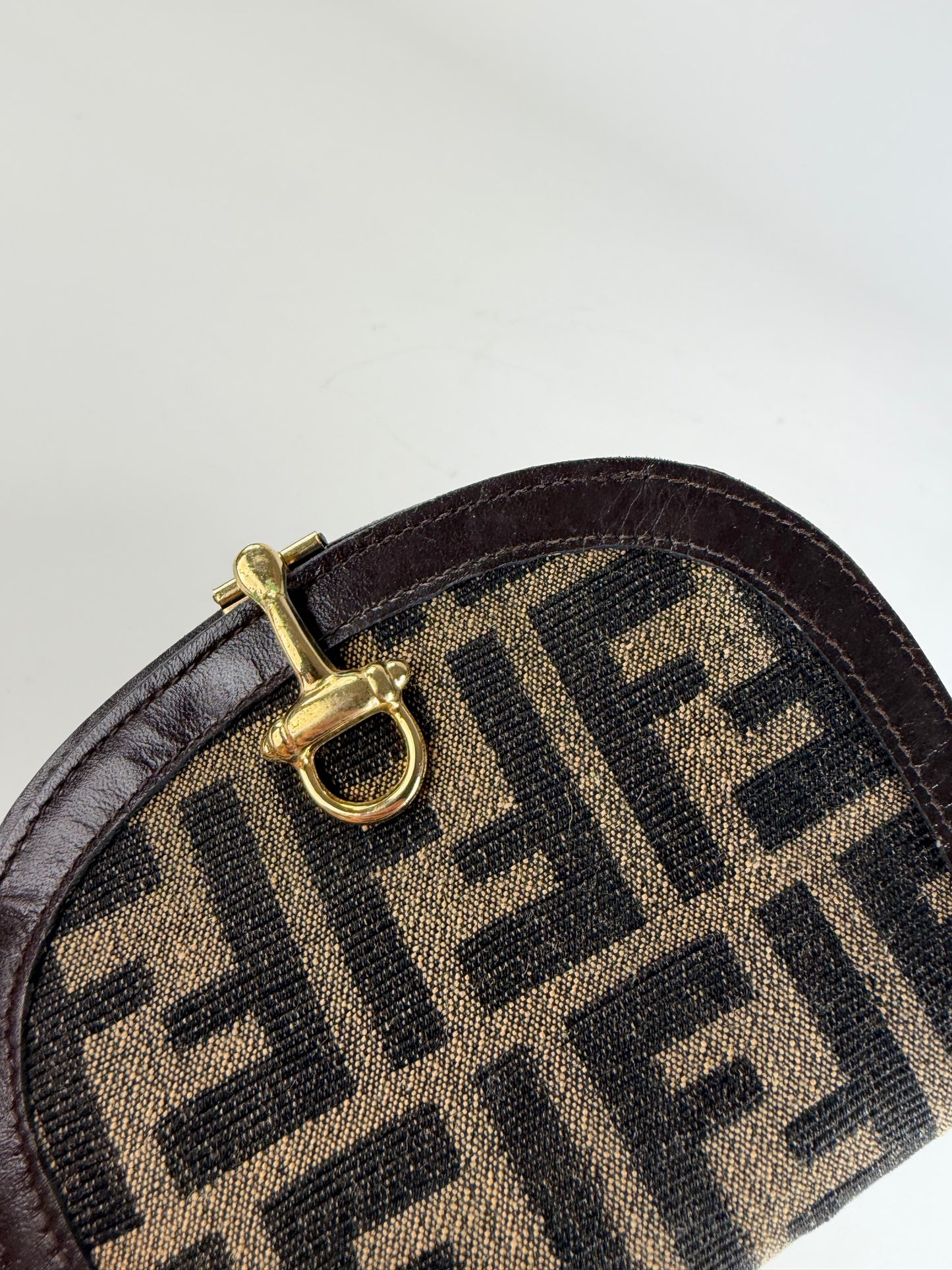 Vintage Fendi FF Monogram Canvas Coin Purse Tan Black