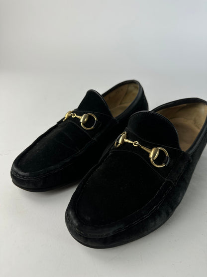 Vintage Gucci Suede Horsebit Loafer Black