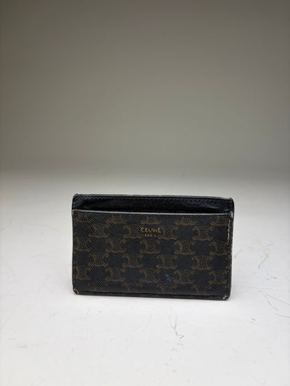 Vintage Celine Monogram Canvas Leather Card Holder Black Brown