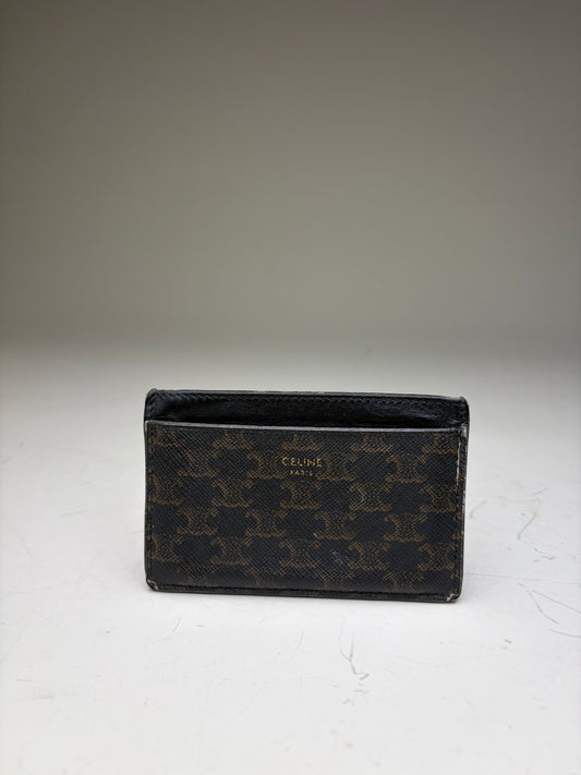 Vintage Celine Monogram Canvas Leather Card Holder Black Brown