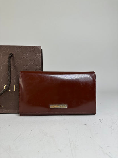 Vintage Gucci Leather Wallet Burgundy Gold Clasp