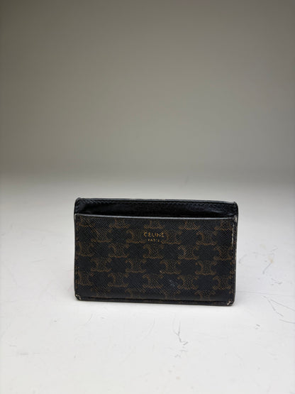 Vintage Celine Monogram Canvas Leather Card Holder Black Brown