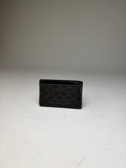 Vintage Celine Monogram Canvas Leather Card Holder Black Brown