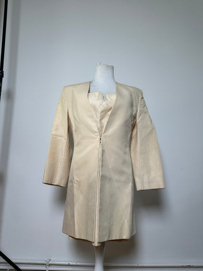 Vintage Celine Satin Silk Coat Cream Silver Chain Detail M