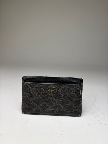 Vintage Celine Monogram Canvas Leather Card Holder Black Brown