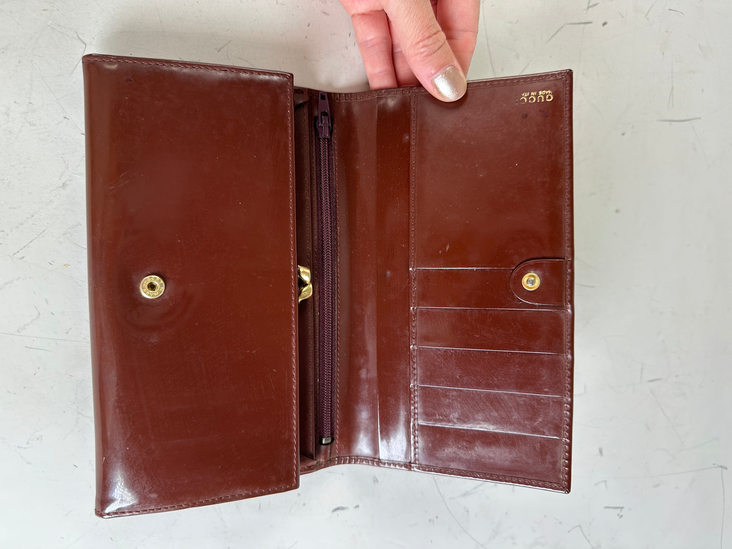 Vintage Gucci Leather Wallet Burgundy Gold Clasp