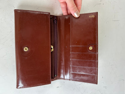 Vintage Gucci Leather Wallet Burgundy Gold Clasp