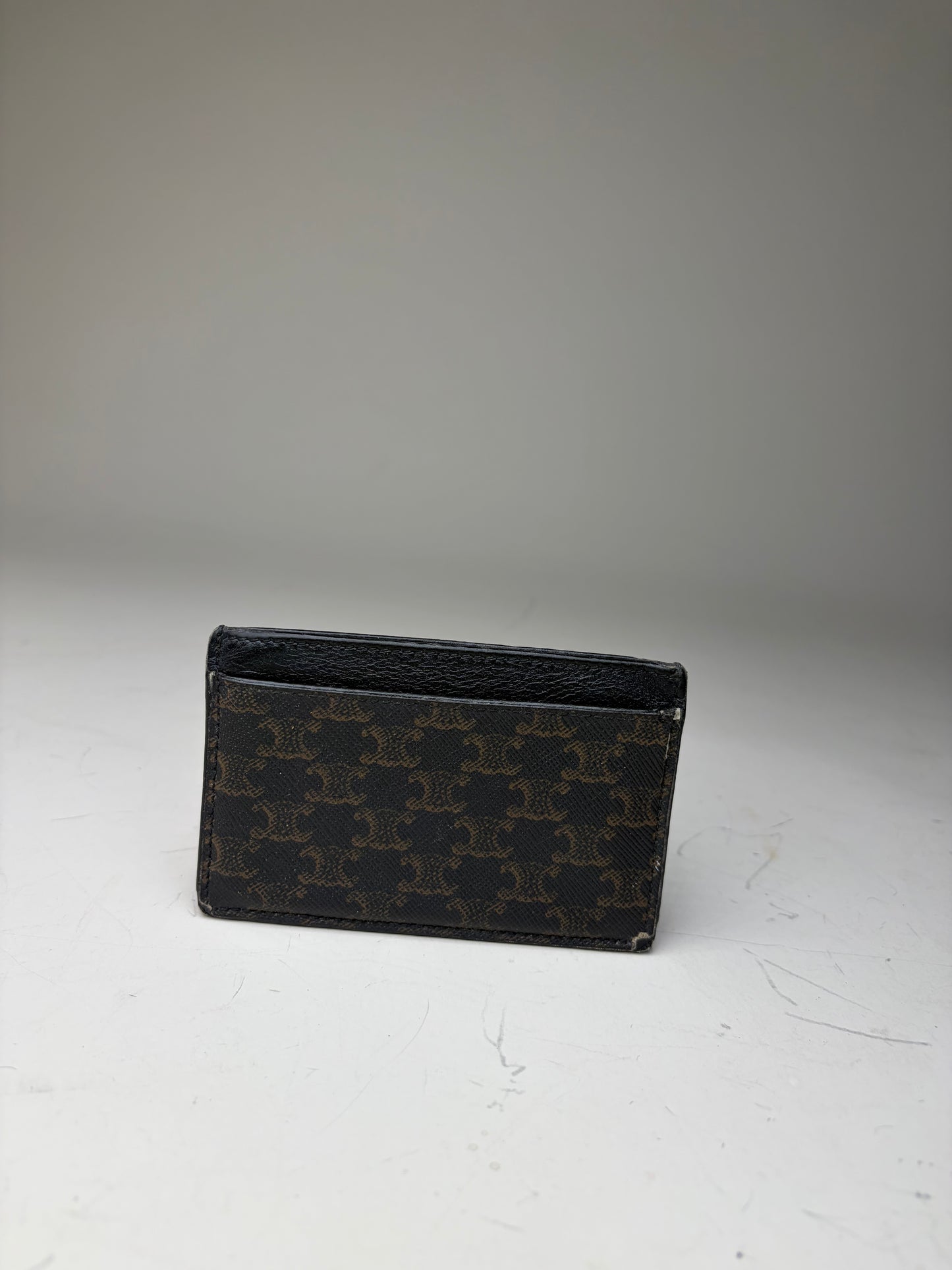 Vintage Celine Monogram Canvas Leather Card Holder Black Brown