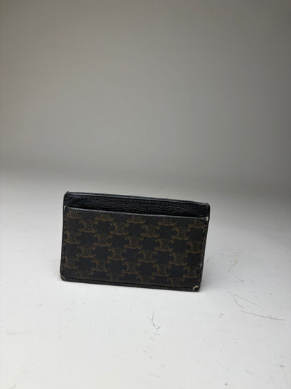 Vintage Celine Monogram Canvas Leather Card Holder Black Brown