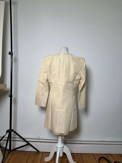 Vintage Celine Satin Silk Coat Cream Silver Chain Detail M