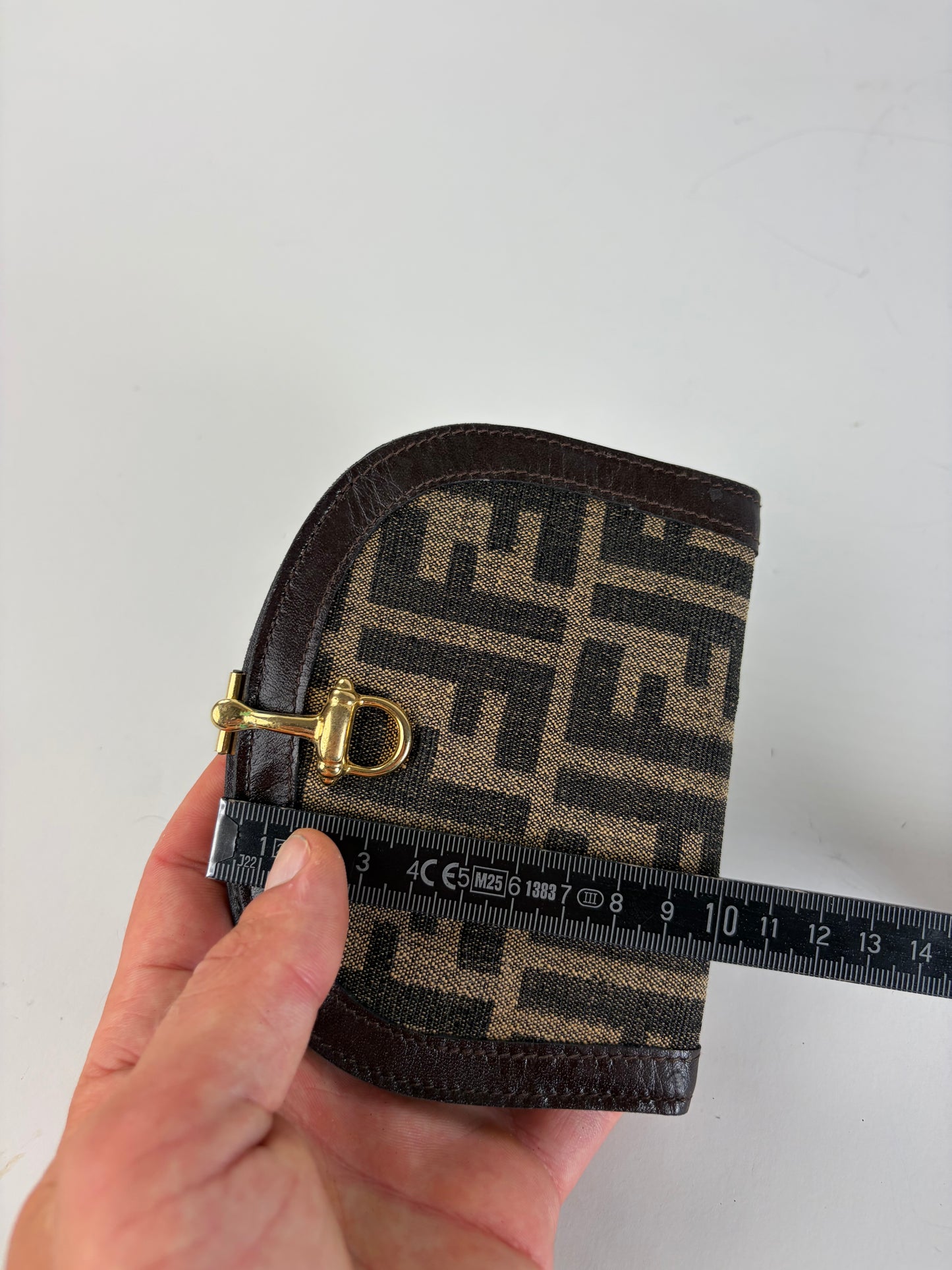 Vintage Fendi FF Monogram Canvas Coin Purse Tan Black