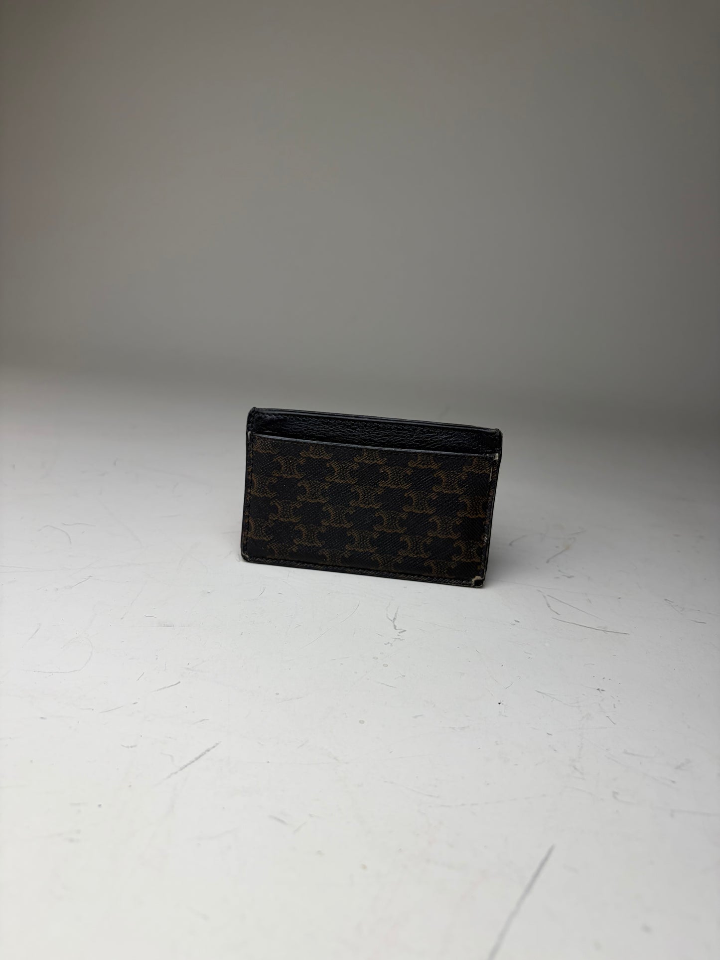 Vintage Celine Monogram Canvas Leather Card Holder Black Brown
